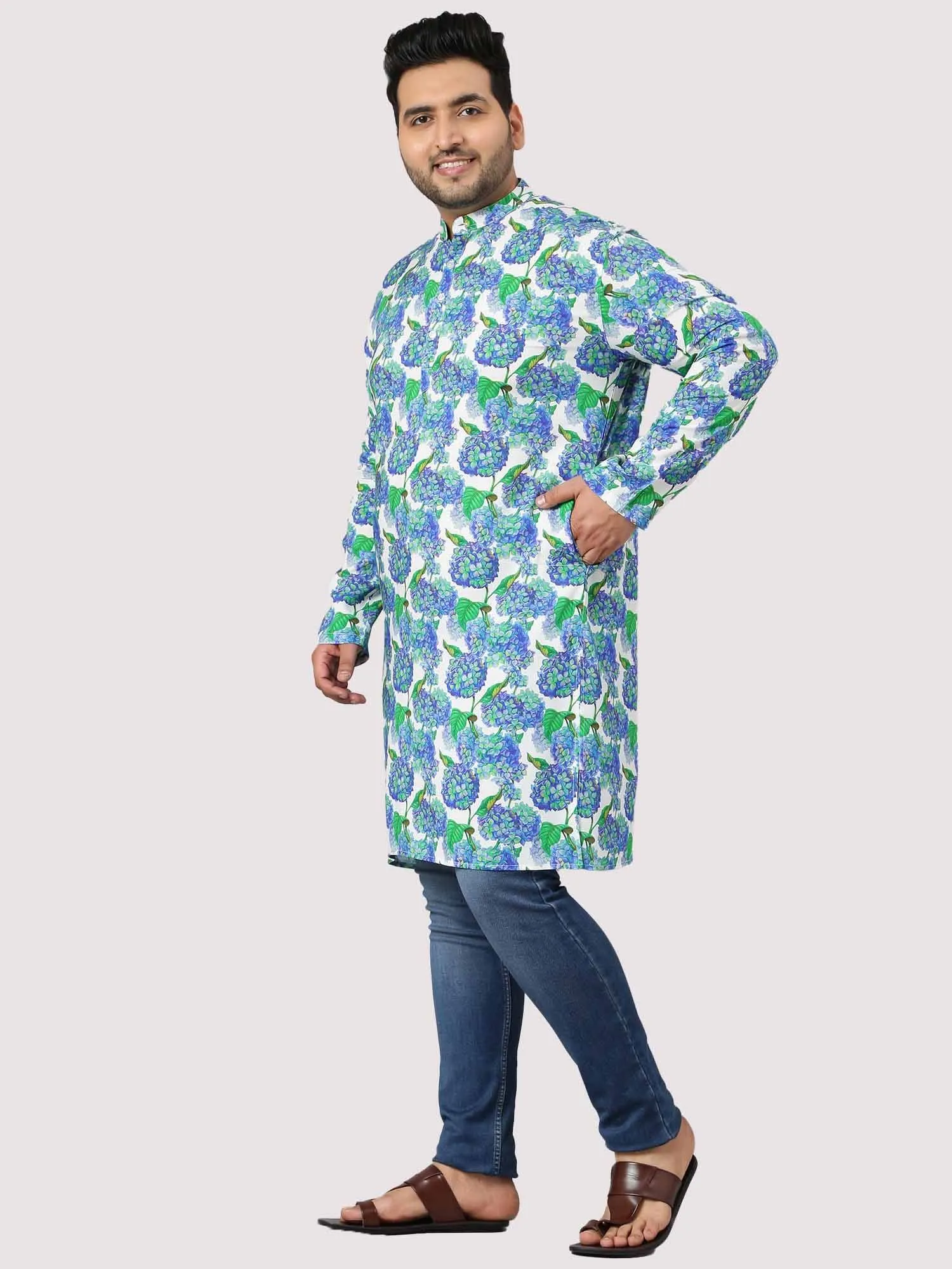 Flowering Shrubs Printed Kurta Men's Plus Size