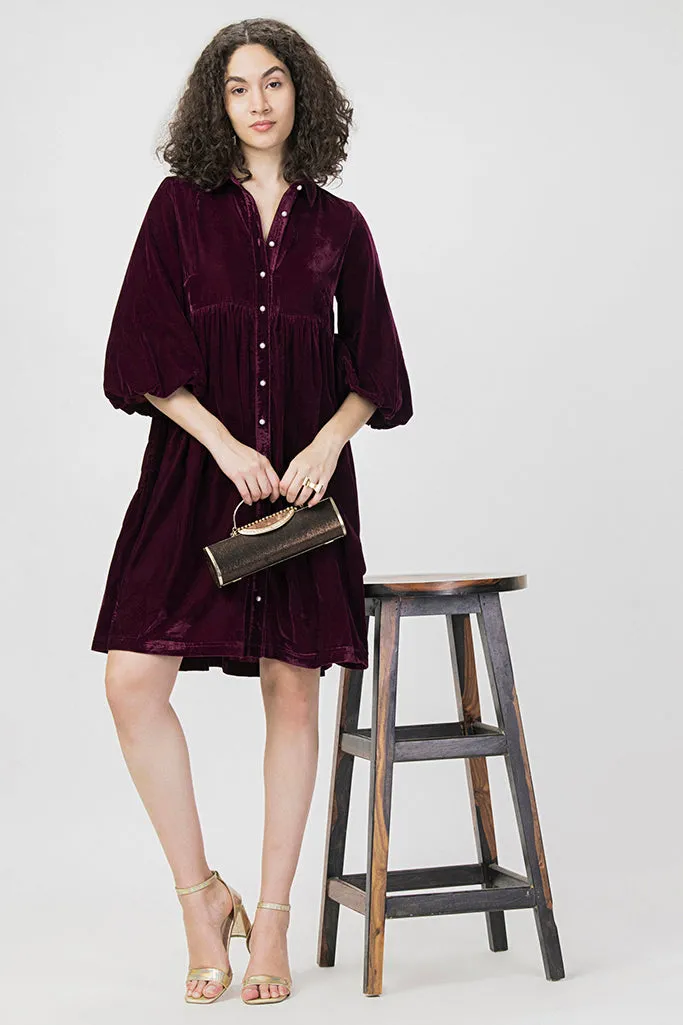 Gathered Velvet Party Dress