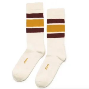 Gold Cushioned Retro Stripe Crew Sock - Made In USA by Zkano