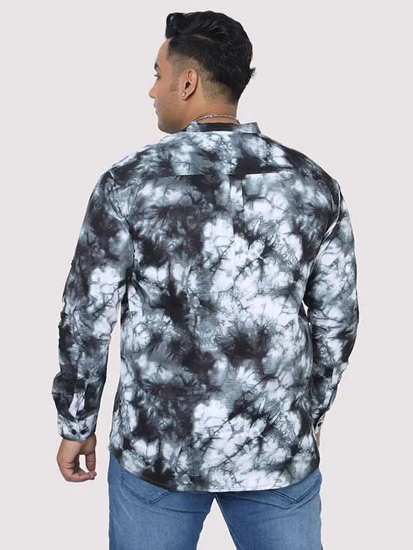 Grey Tie Dye Texture Chinese Collar Men's Plus Size Full Shirt