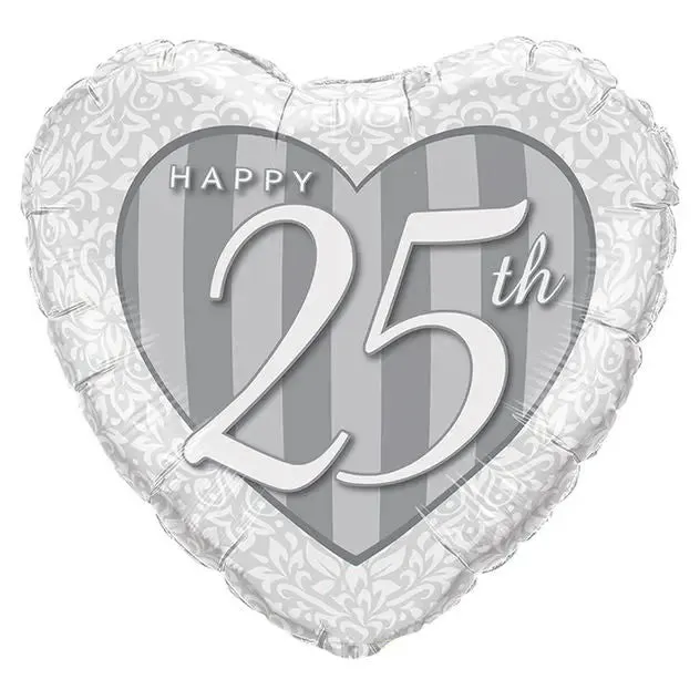 Happy 25th Damask Heart Foil Balloon