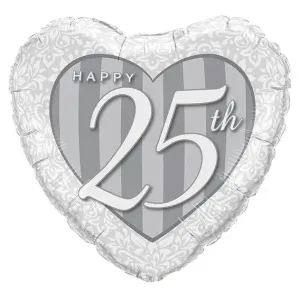 Happy 25th Damask Heart Foil Balloon