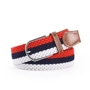 Hole Pin Buckle Belt Women's Canvas Elastic Waistband Casual Stretch Woven Leather Belt