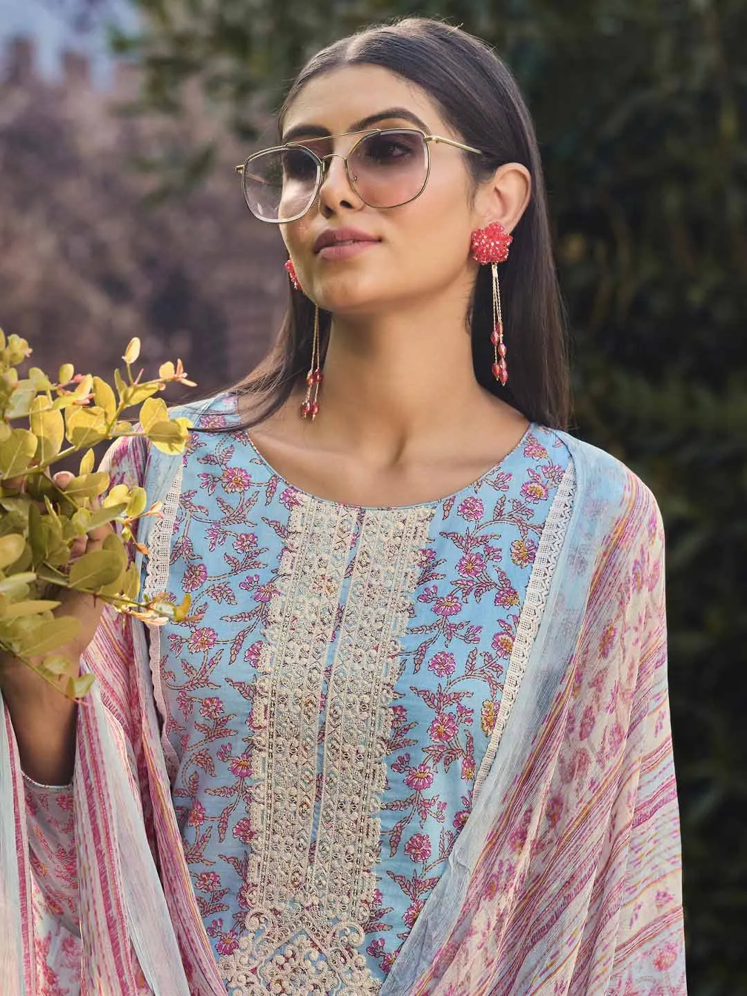 Ibiza Lawn Cotton Blue Embroidered Unstitched Women Suit Set