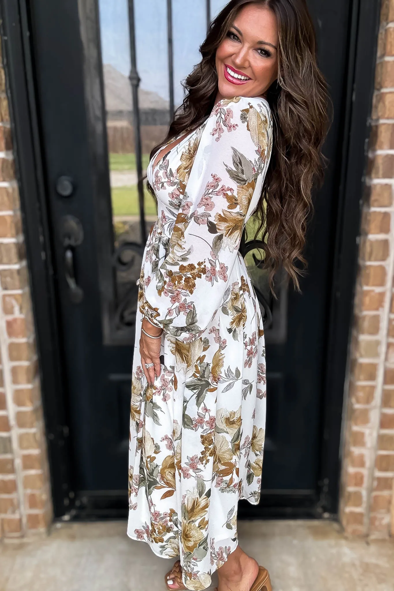 Ivory Chiffon Long sleeve Maxi Dress