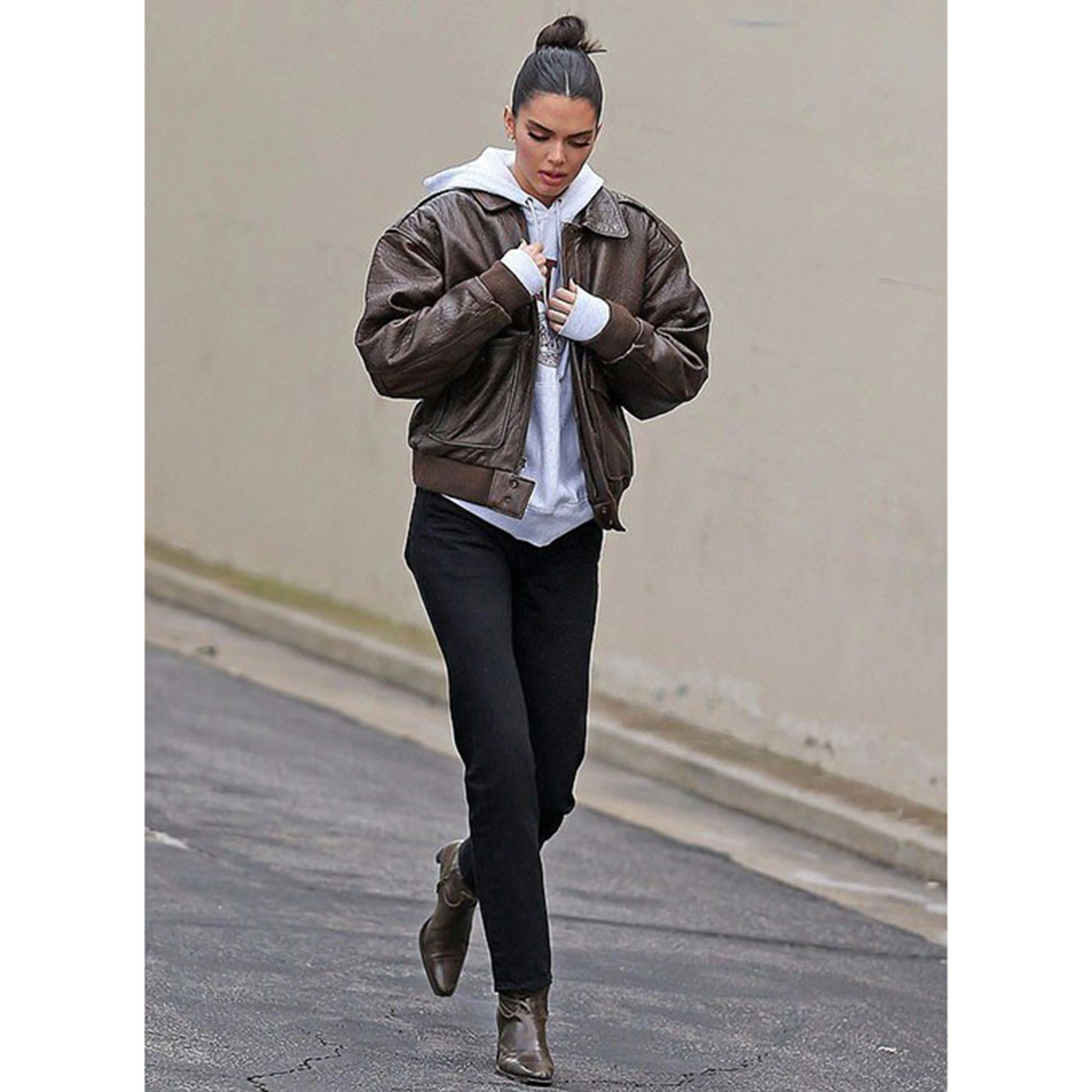 Kendall Jenner Real Leather Jacket Brown