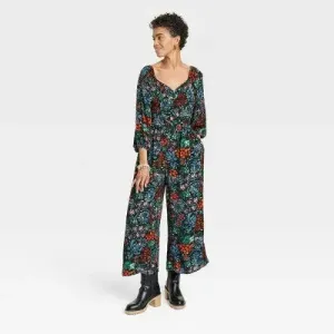 Knox Rose Women's Puff 3/4 Sleeve Loose Casual Jumpsuit Straight Fit