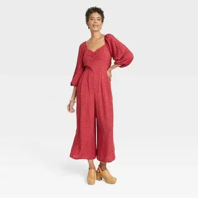 Knox Rose Women's Puff 3/4 Sleeve Loose Casual Jumpsuit Straight Fit