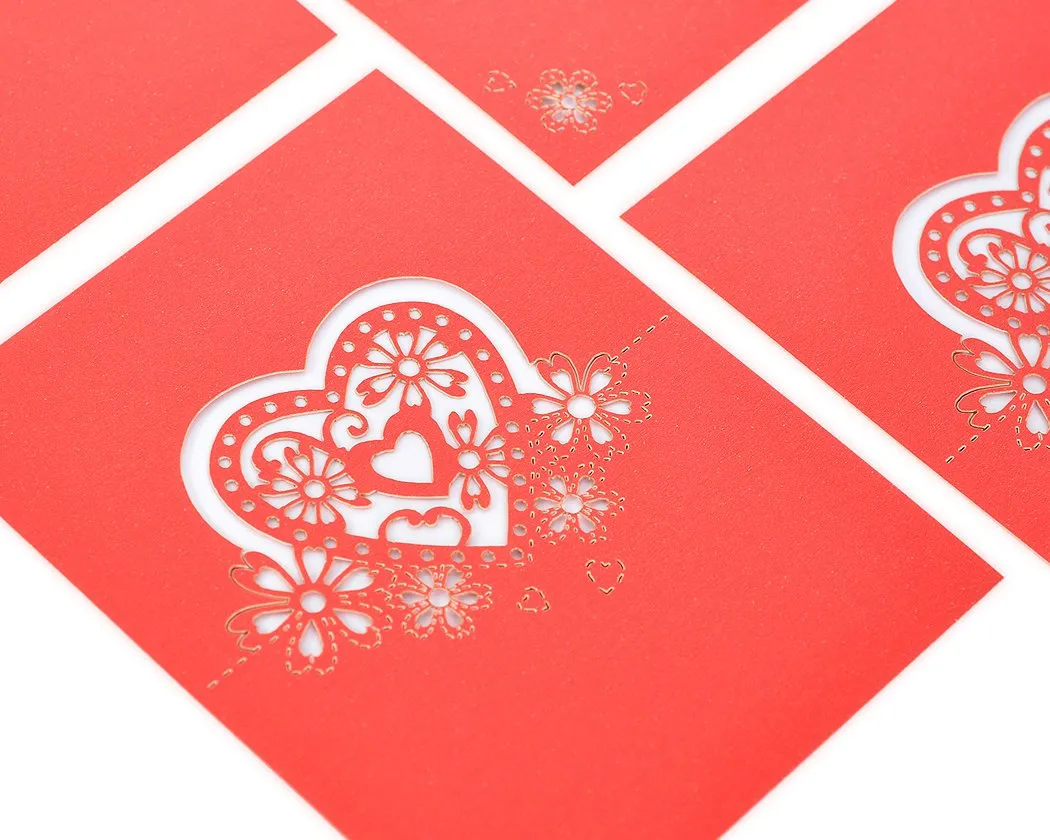 Laser Cut Love Heart Wedding Table Place Card - Red