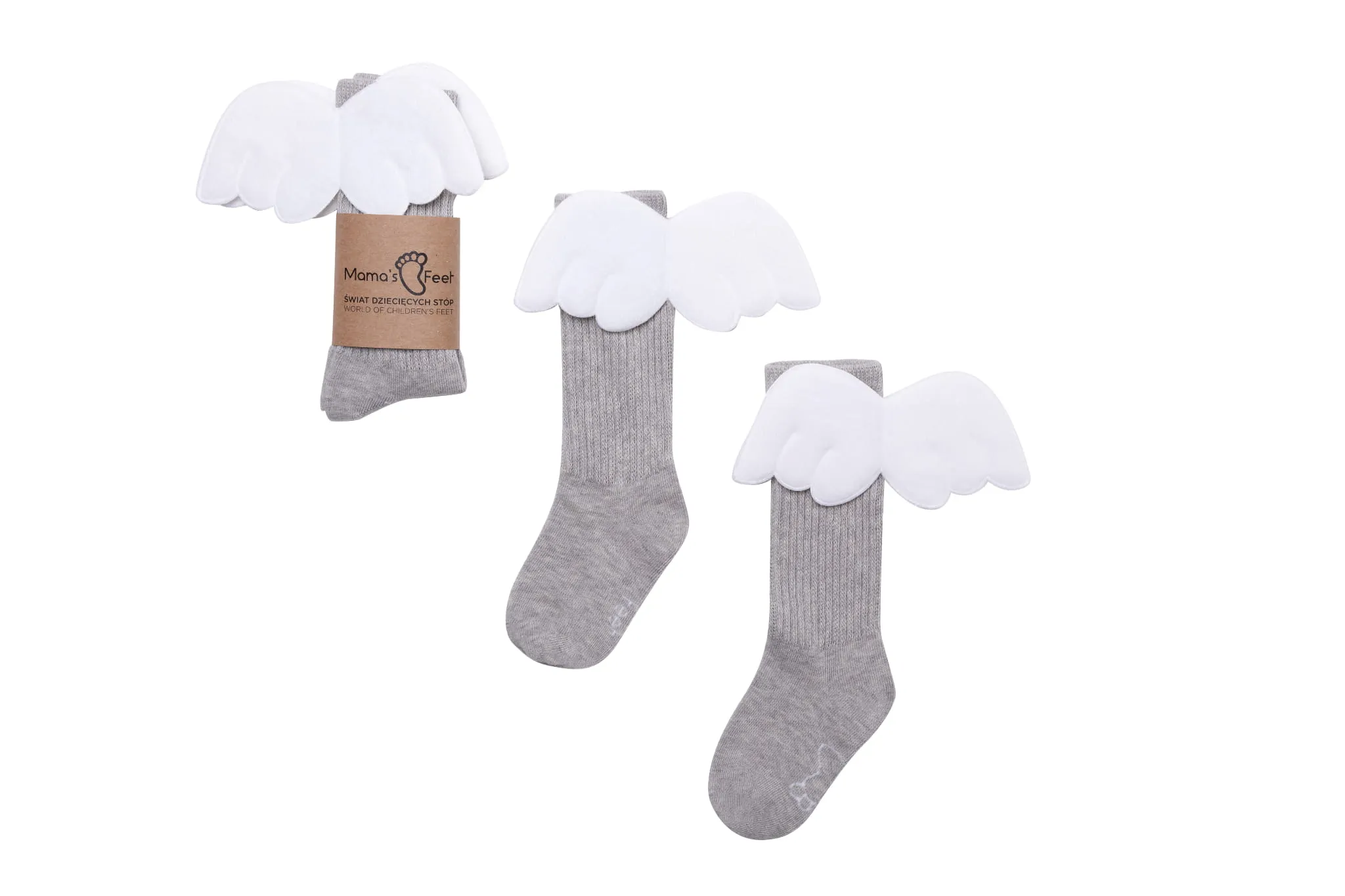 Mama's Feet Children's Knee-High Socks with wings - Grey Angels