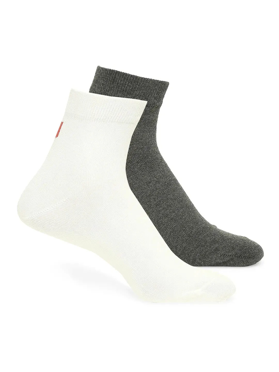 Men Premium White & Anthra Melange Ankle Length Socks - Pack Of 2- Underjeans By Spykar