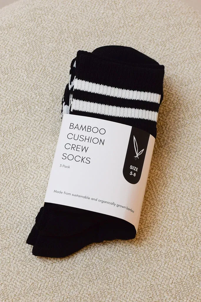 Men's Bamboo Cushion Crew Socks 3 Pack - Black