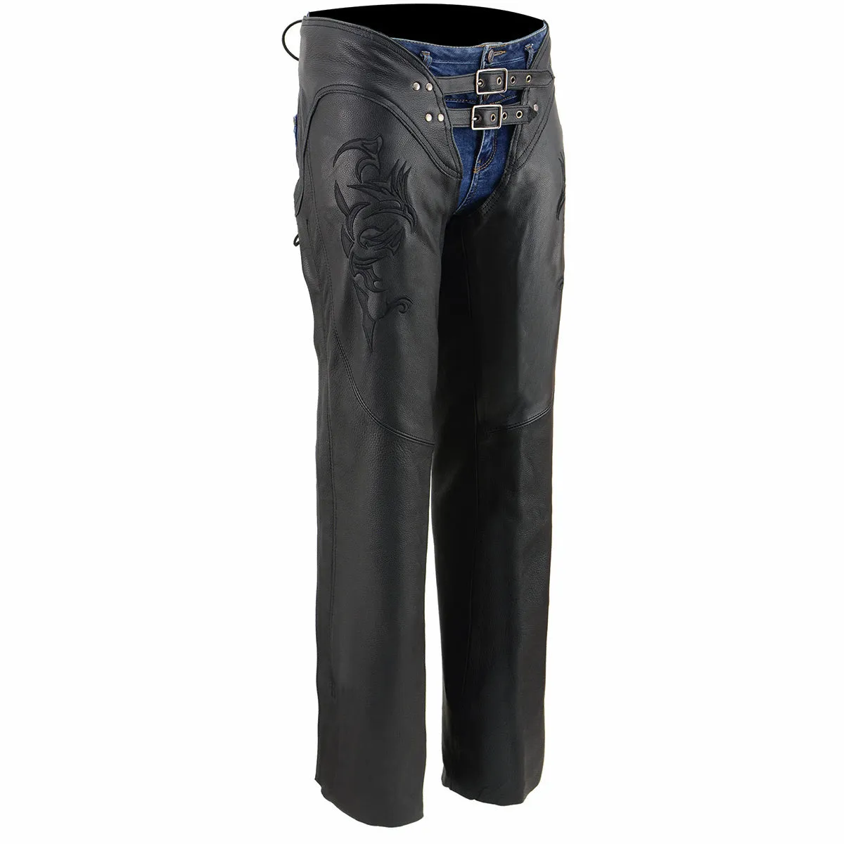 Milwaukee Leather Chaps for Women Black Low-Rise Waist- Double Buckle