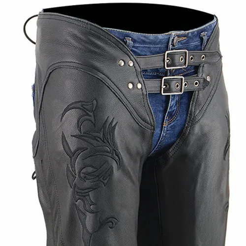 Milwaukee Leather Chaps for Women Black Low-Rise Waist- Double Buckle