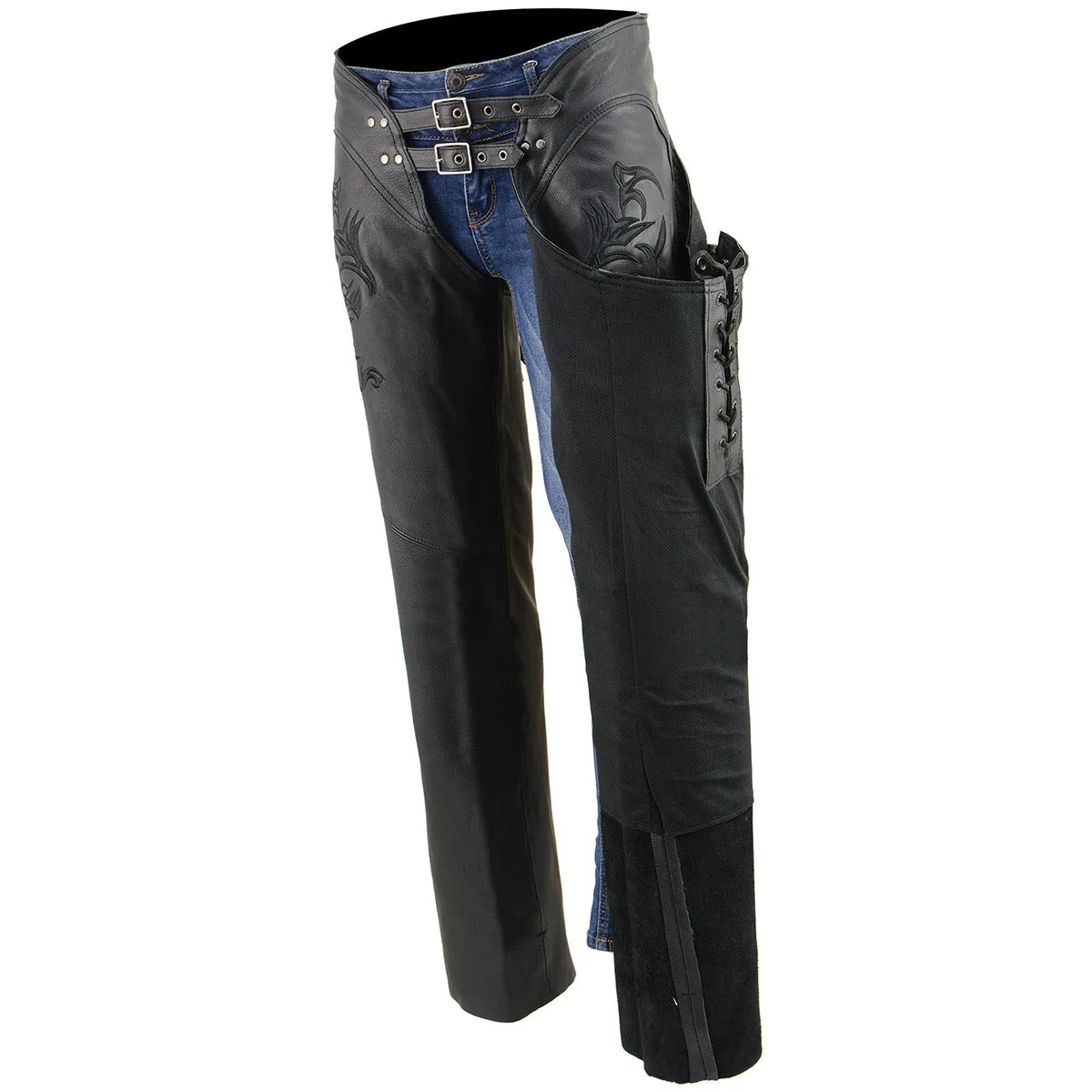 Milwaukee Leather Chaps for Women Black Low-Rise Waist- Double Buckle