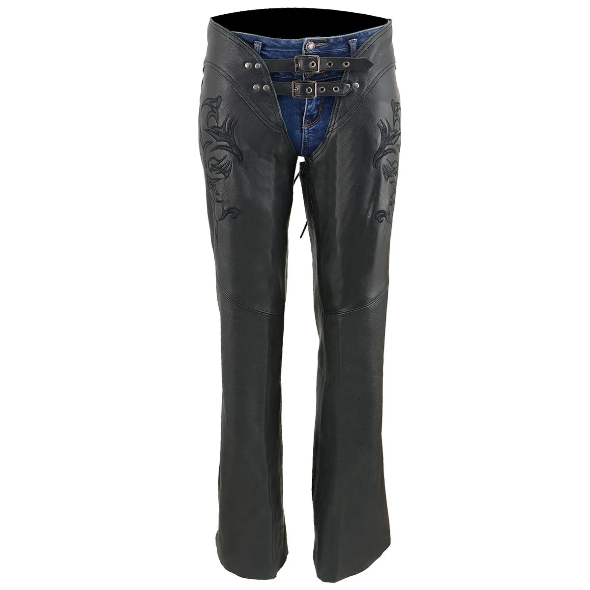 Milwaukee Leather Chaps for Women Black Low-Rise Waist- Double Buckle