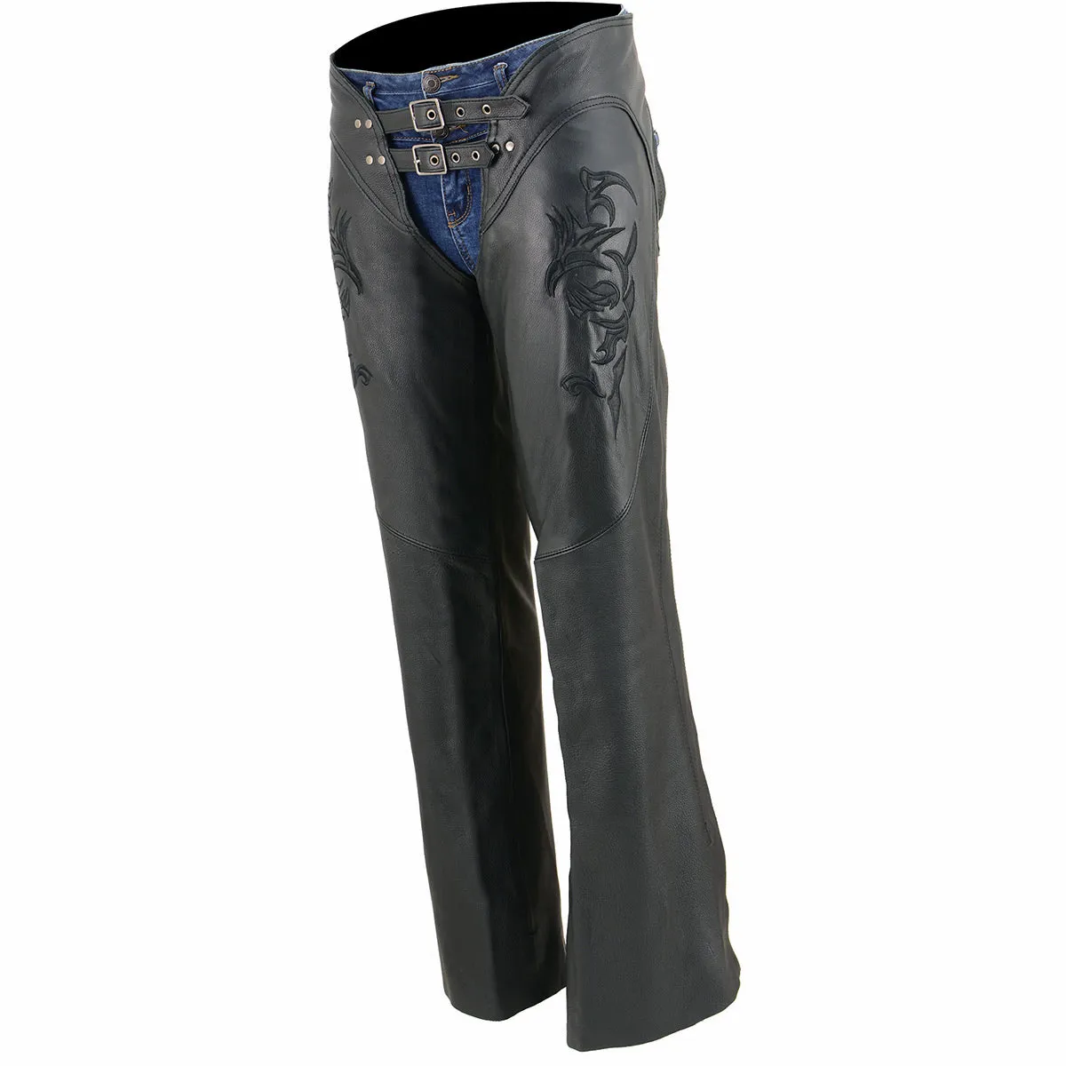 Milwaukee Leather Chaps for Women Black Low-Rise Waist- Double Buckle