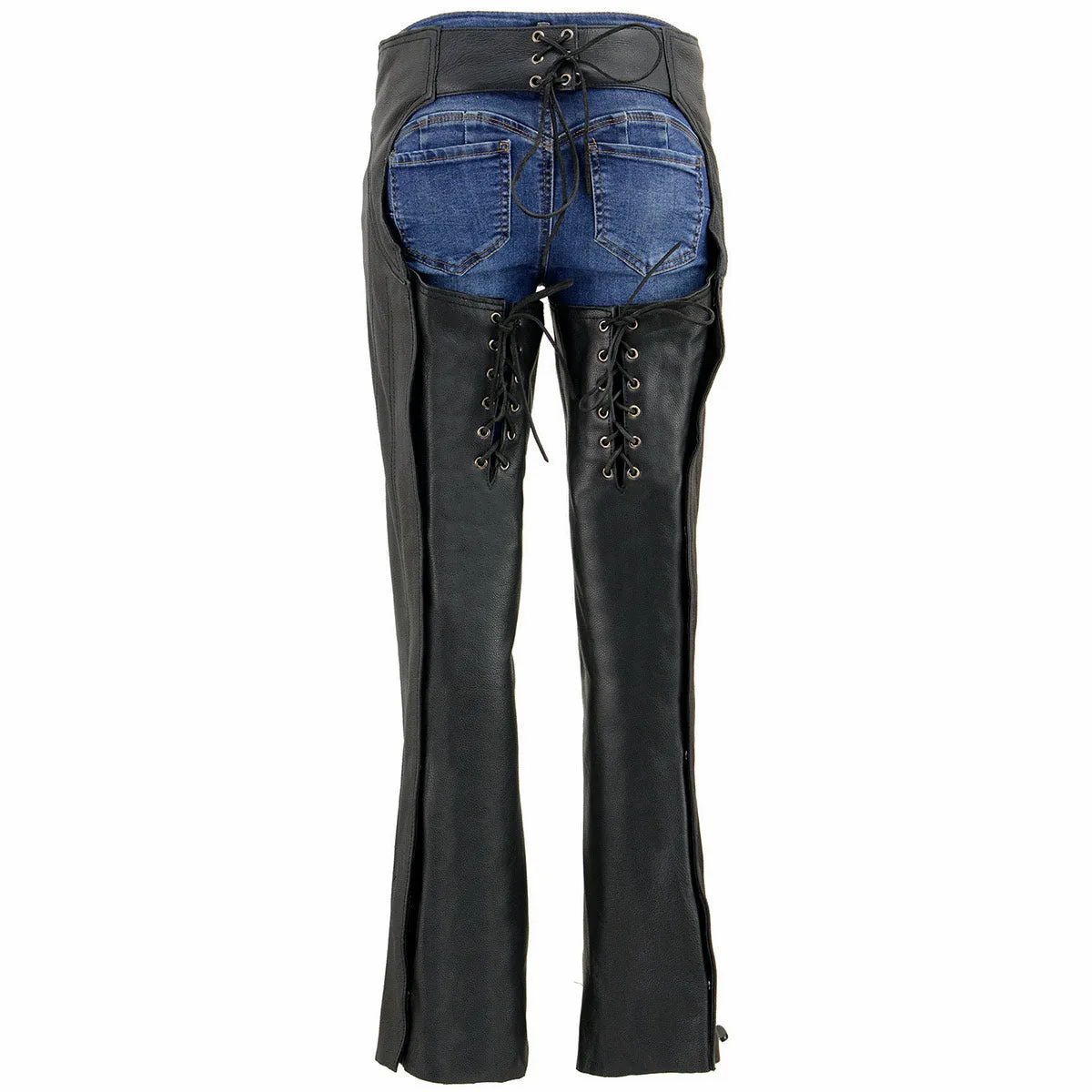 Milwaukee Leather Chaps for Women Black Low-Rise Waist- Double Buckle