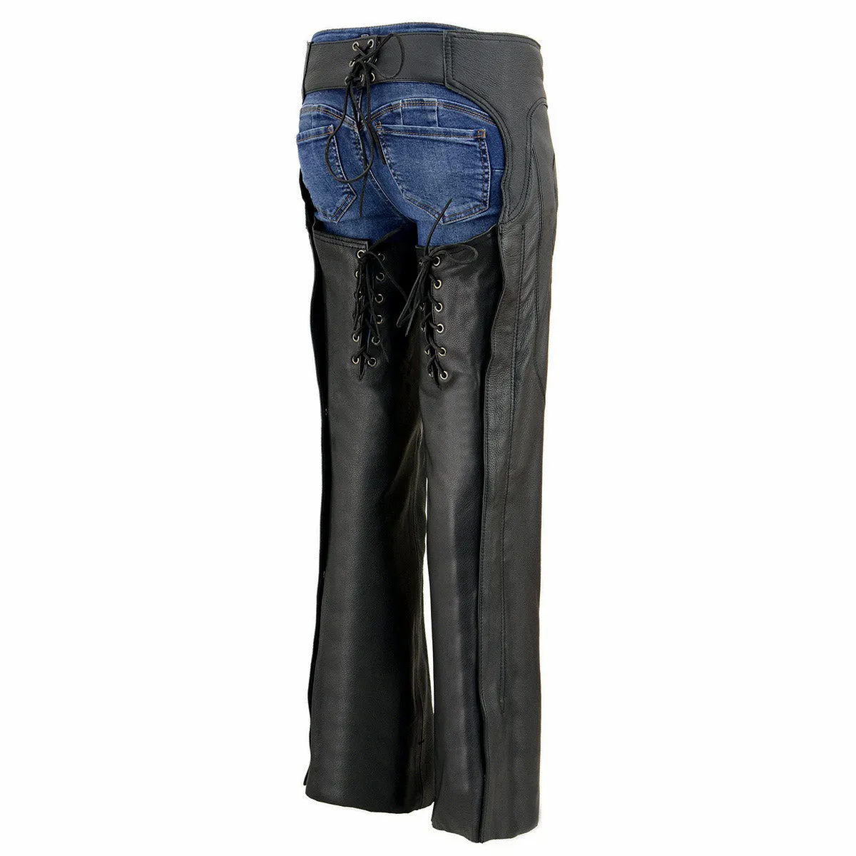 Milwaukee Leather Chaps for Women Black Low-Rise Waist- Double Buckle