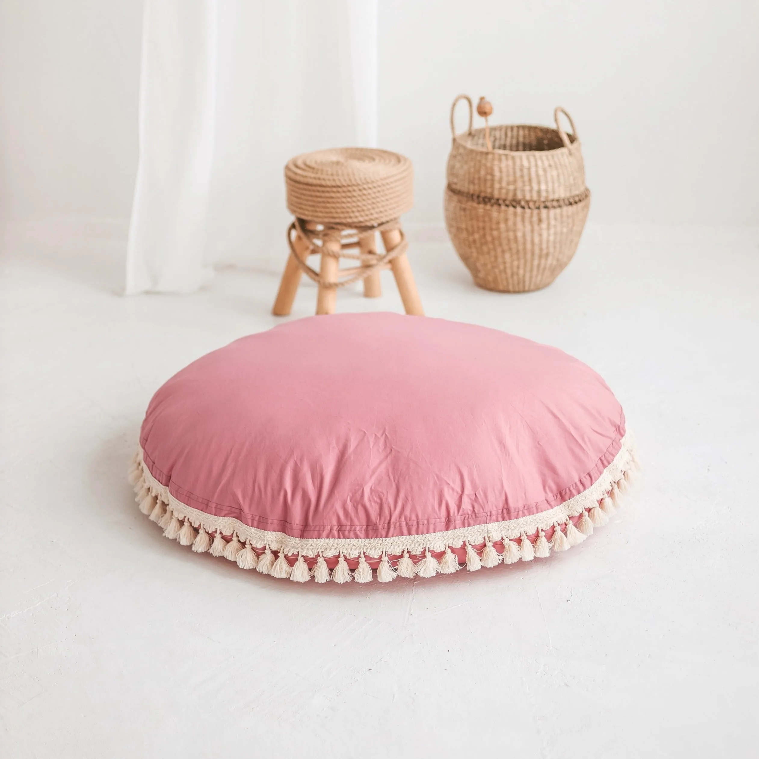 Minicamp Large Floor Cushion With Tassels In Rose