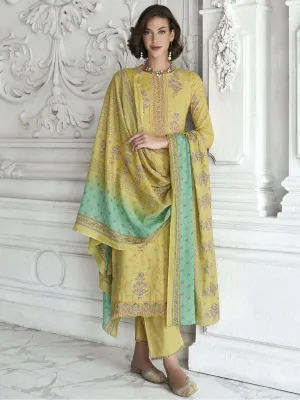 Mumtaz Arts Cotton Embroidered Unstitched Salwar Suit Set Yellow