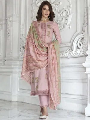 Mumtaz Arts Cotton Embroidered Unstitched Suit Set Pink