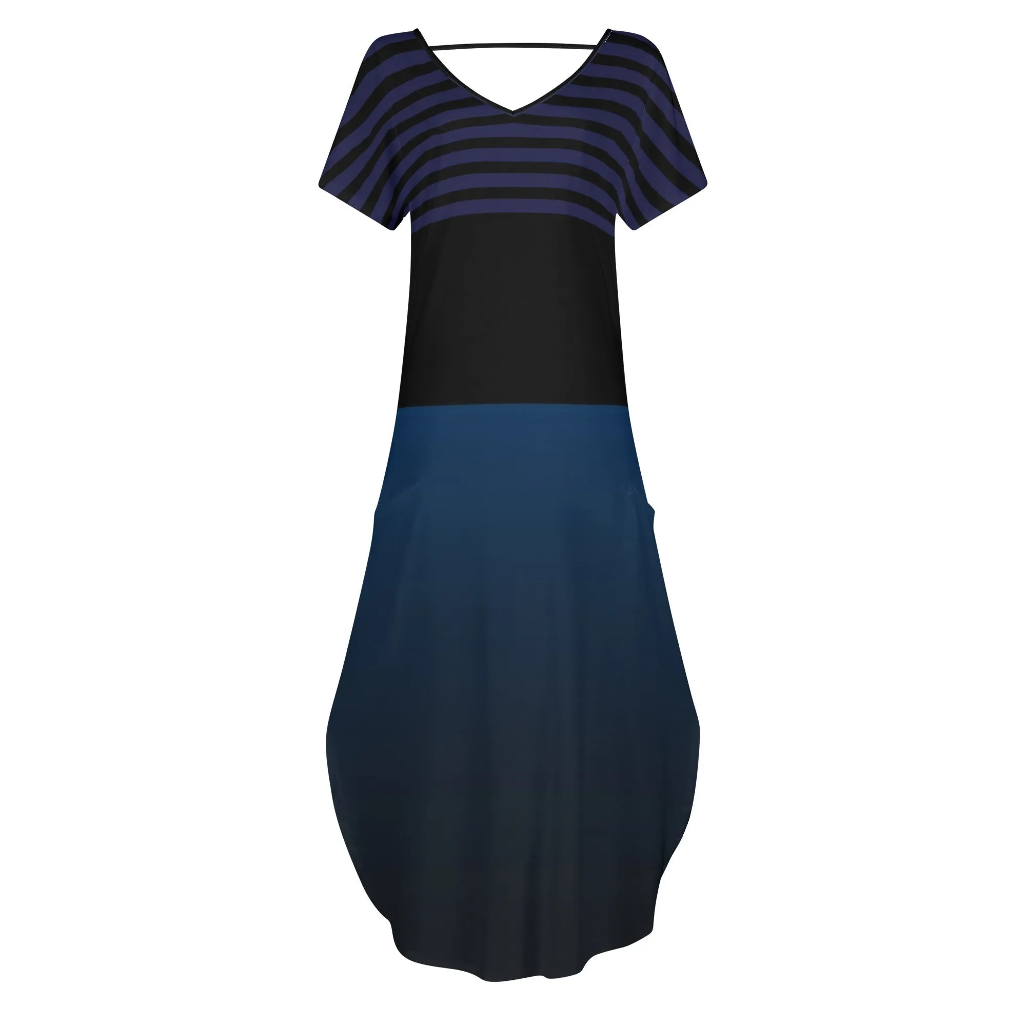 Ombre Striped Womens Short Sleeve Long Draped Dress for Women