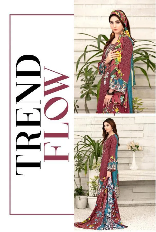 Pakistani Style Lawn Cotton Unstitched Red Suit Material for Women