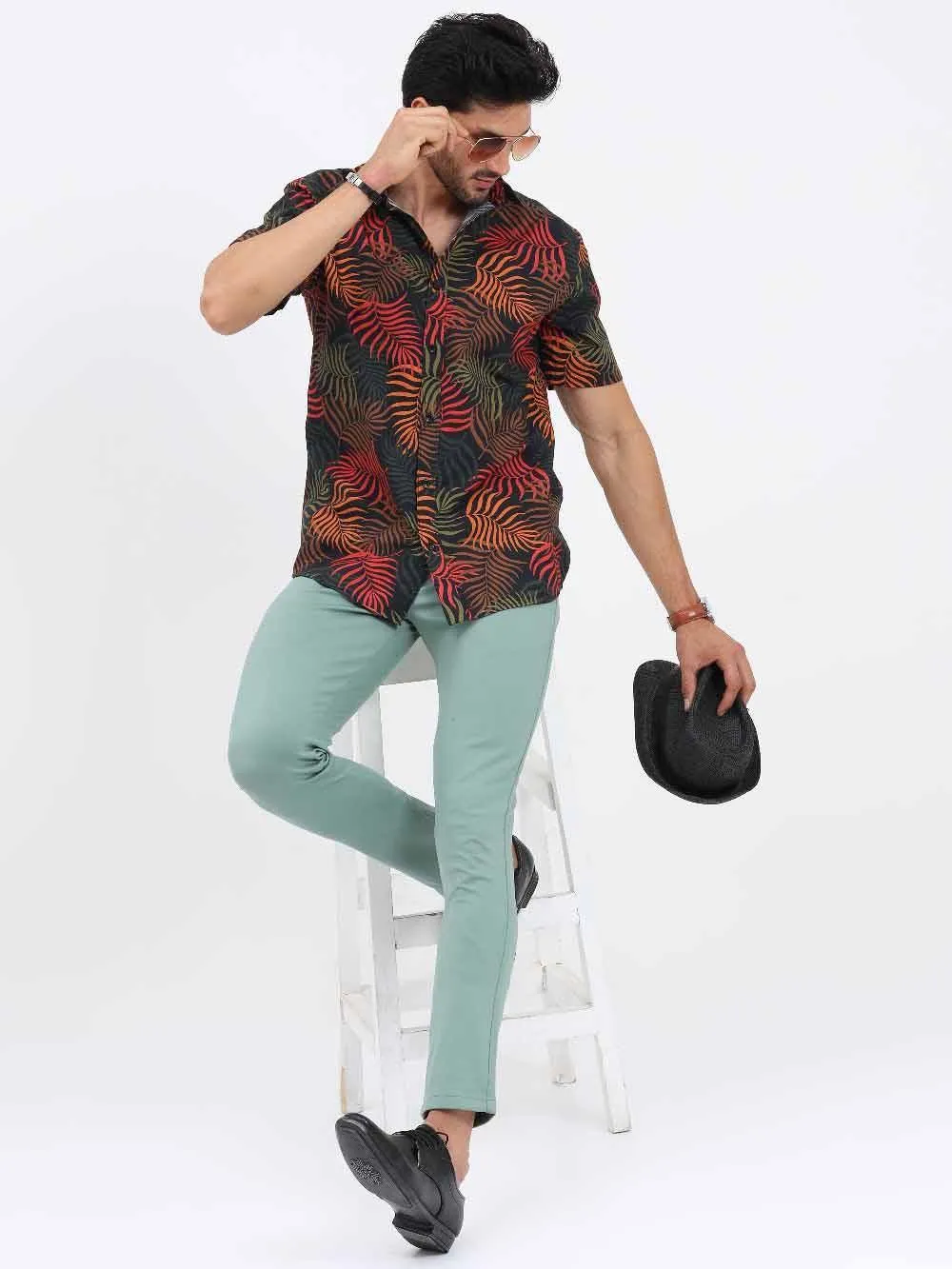 Palm Leaves Printed Cotton Half Sleeve Shirt