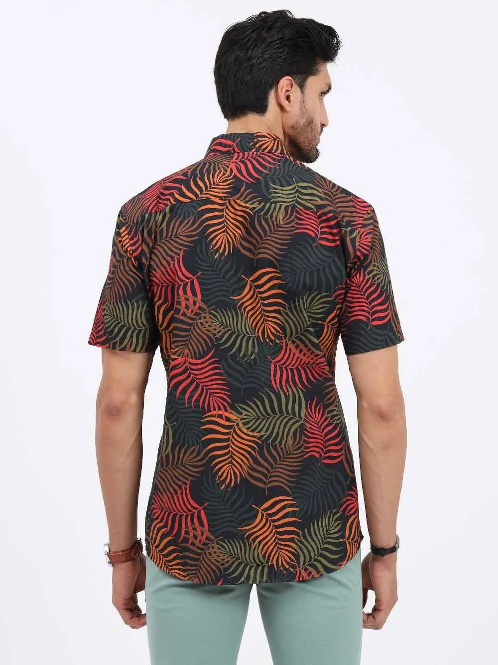 Palm Leaves Printed Cotton Half Sleeve Shirt