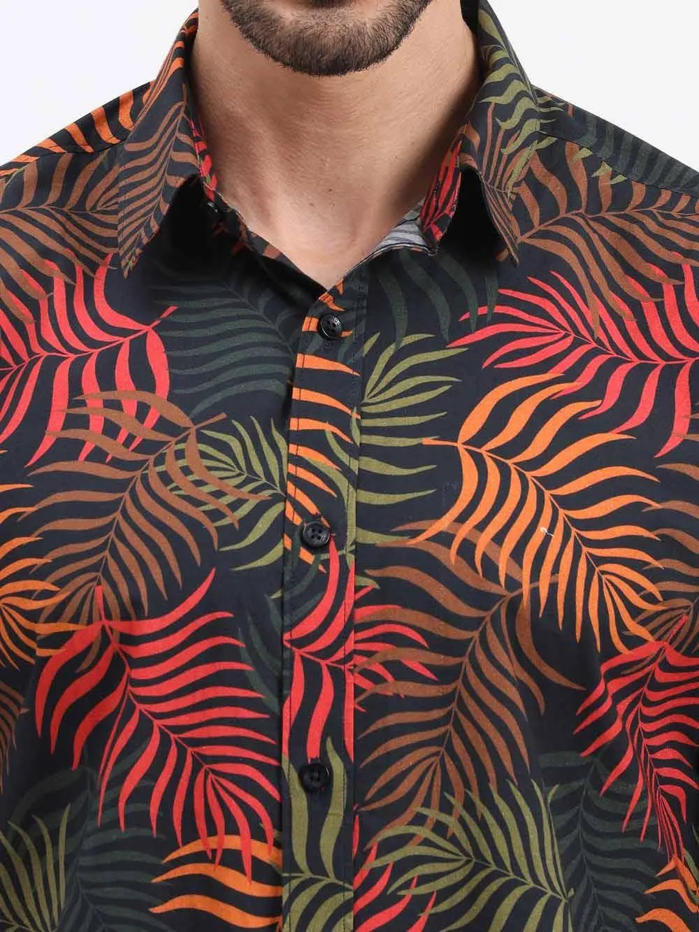 Palm Leaves Printed Cotton Half Sleeve Shirt