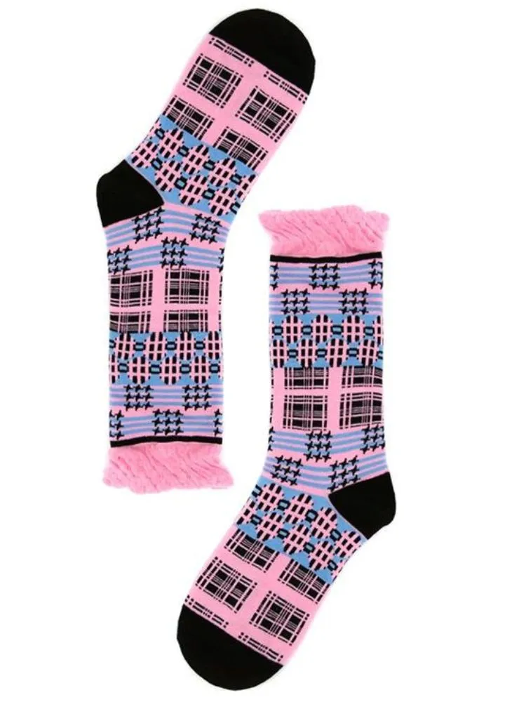 Pink and Black Deformed Plaid Socks【s0000002094】