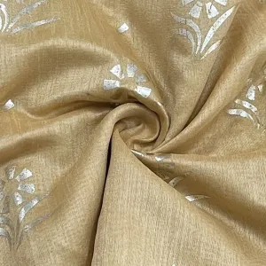 Premium Golden Floral Dupion Silk Fabric