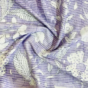 Purple White Digital Floral Print Embroidery Cotton Fabric