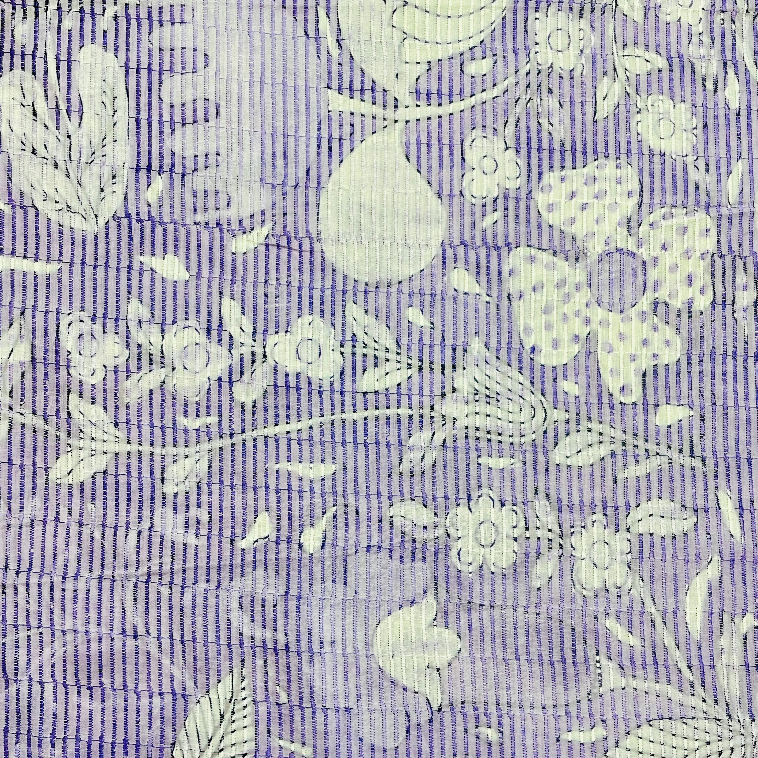 Purple White Digital Floral Print Embroidery Cotton Fabric