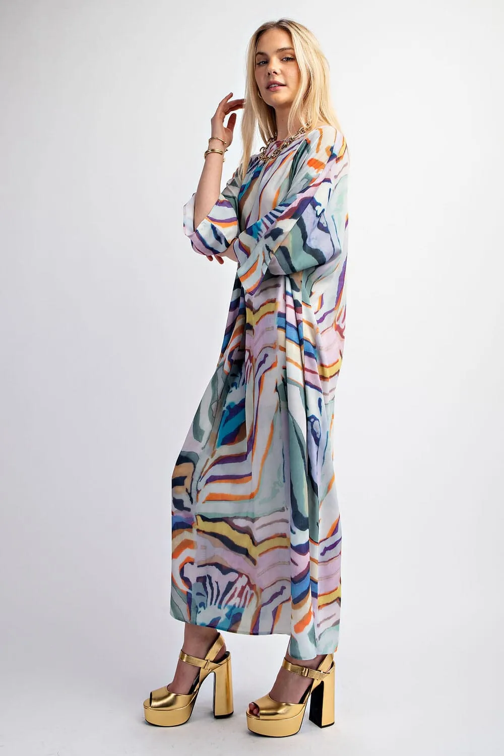 RAINBOW STRIPED SIDE SLIT MAXI DRESS