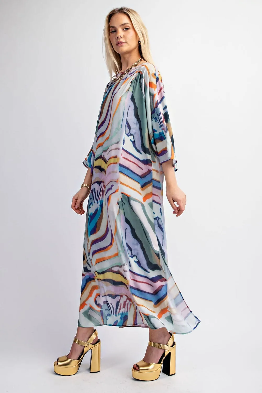 RAINBOW STRIPED SIDE SLIT MAXI DRESS