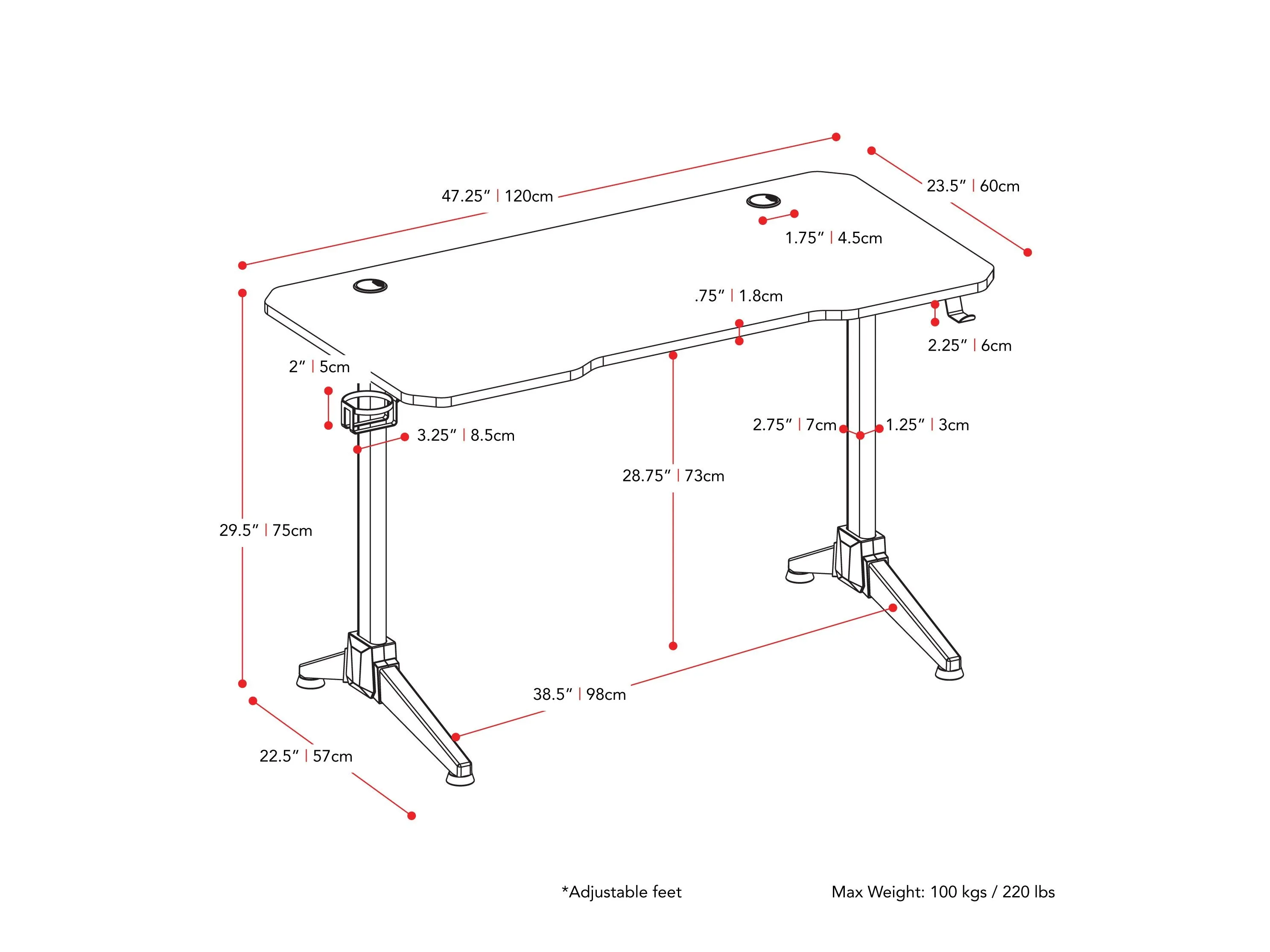 Red and Black Gaming Desk with LED Lights