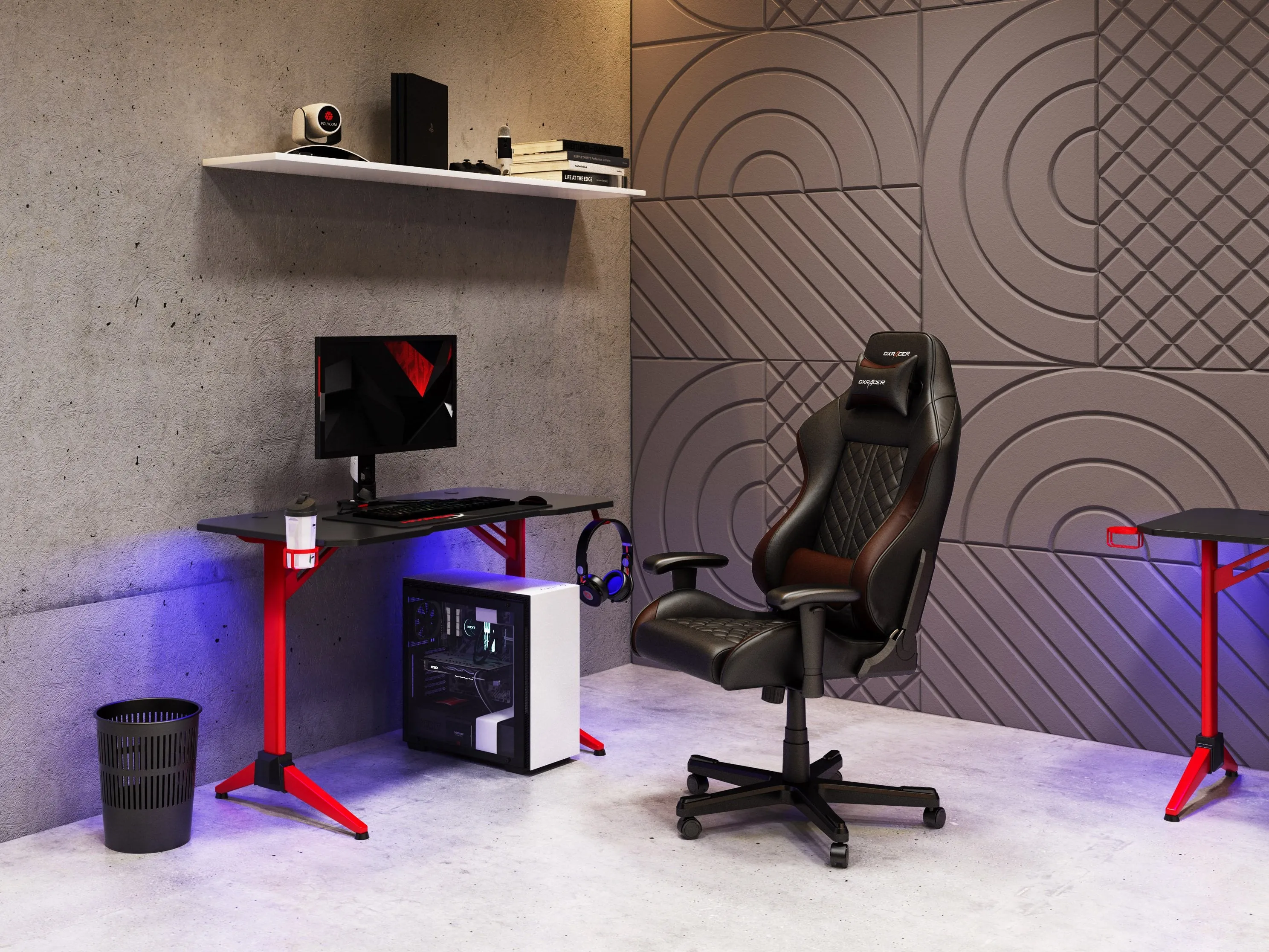 Red and Black Gaming Desk with LED Lights