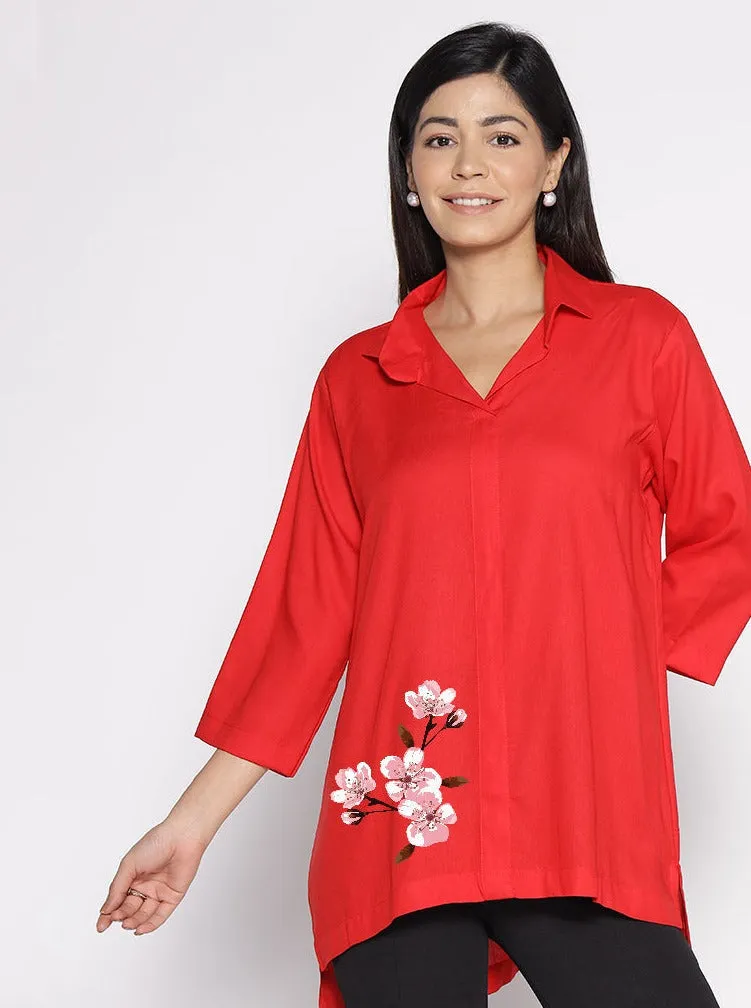 Red Rayon ShirtTop - Girassol