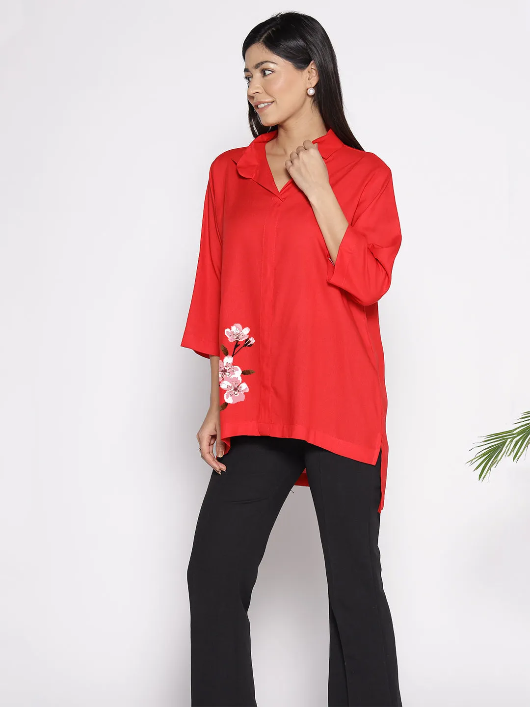 Red Rayon ShirtTop - Girassol