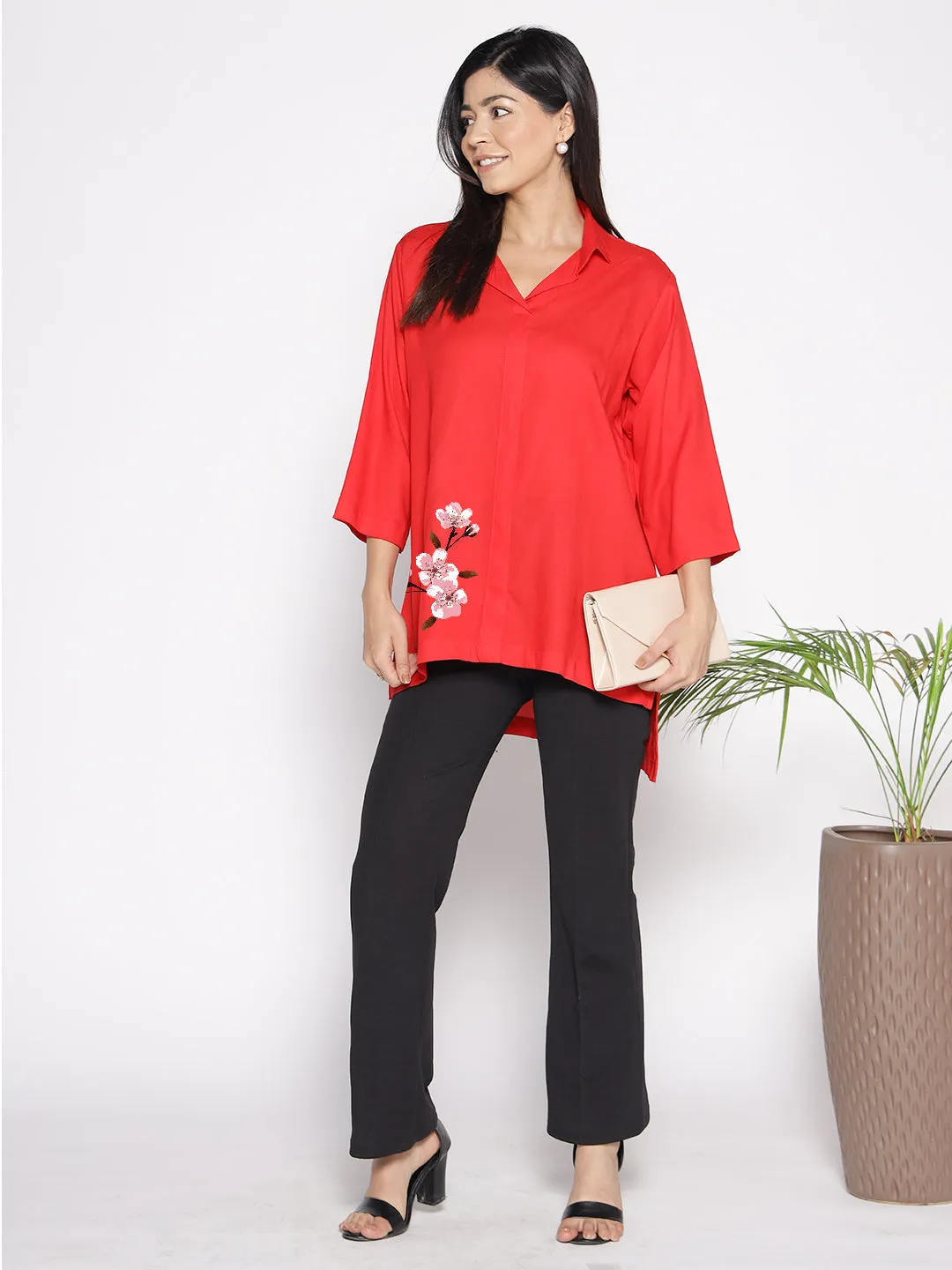 Red Rayon ShirtTop - Girassol