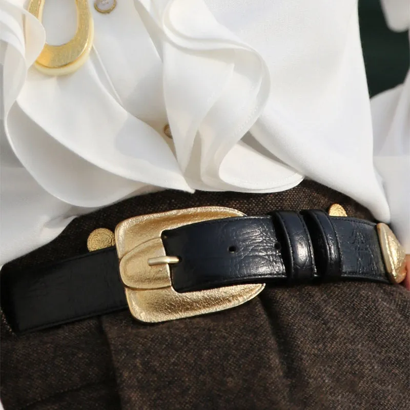 Retro Style First Layer Wide Belt Women's Wild Belt Female Match with Coat