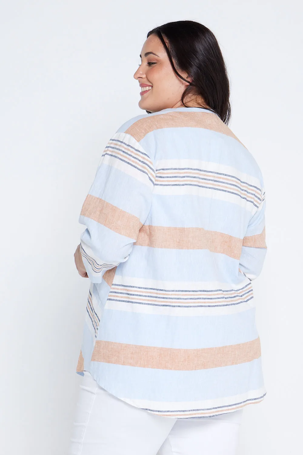 Scottie Linen Stripe Shirt - Blue Orange