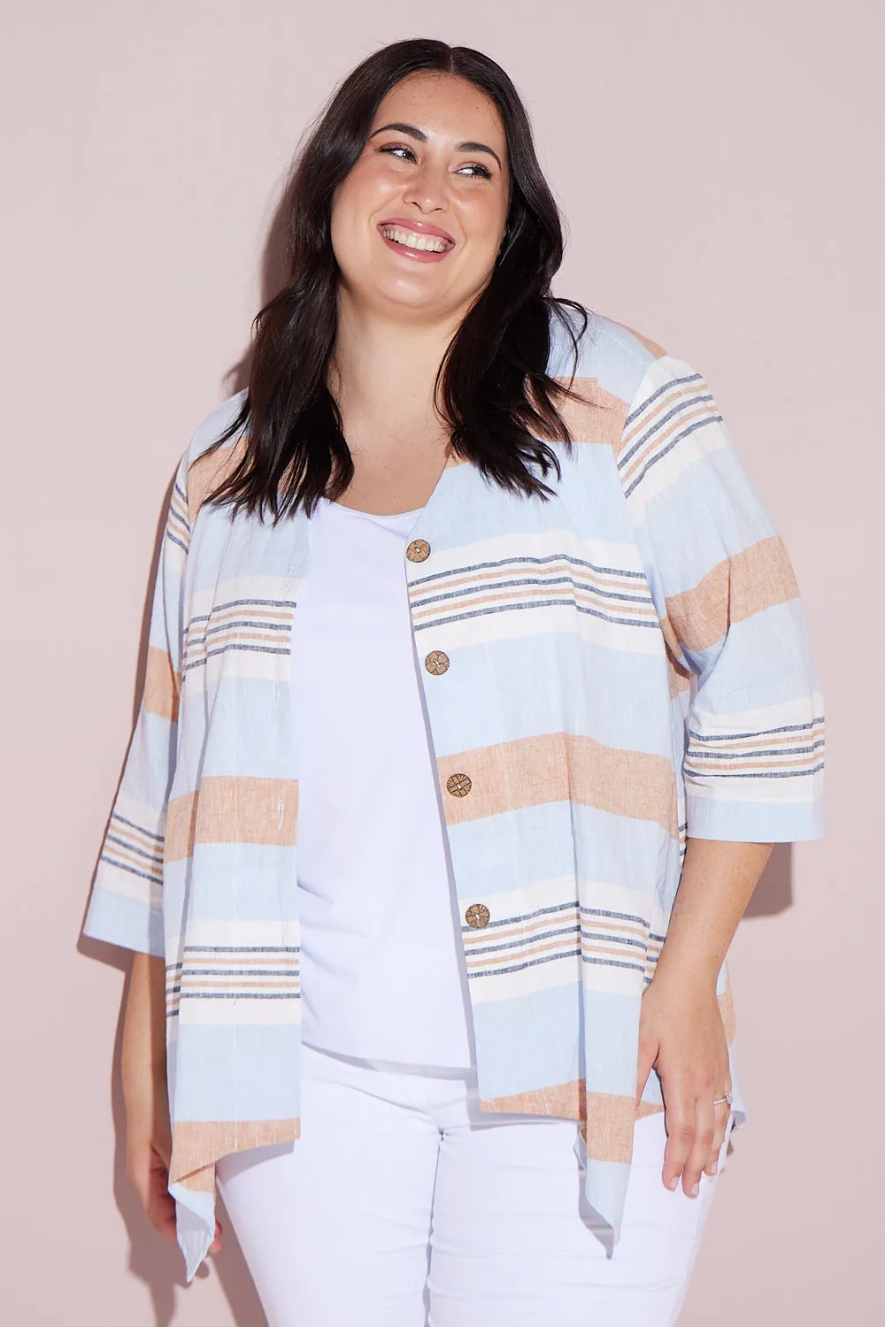 Scottie Linen Stripe Shirt - Blue Orange