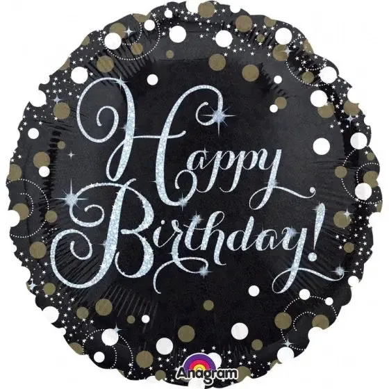 Sparkling Black Happy Birthday Foil Balloon