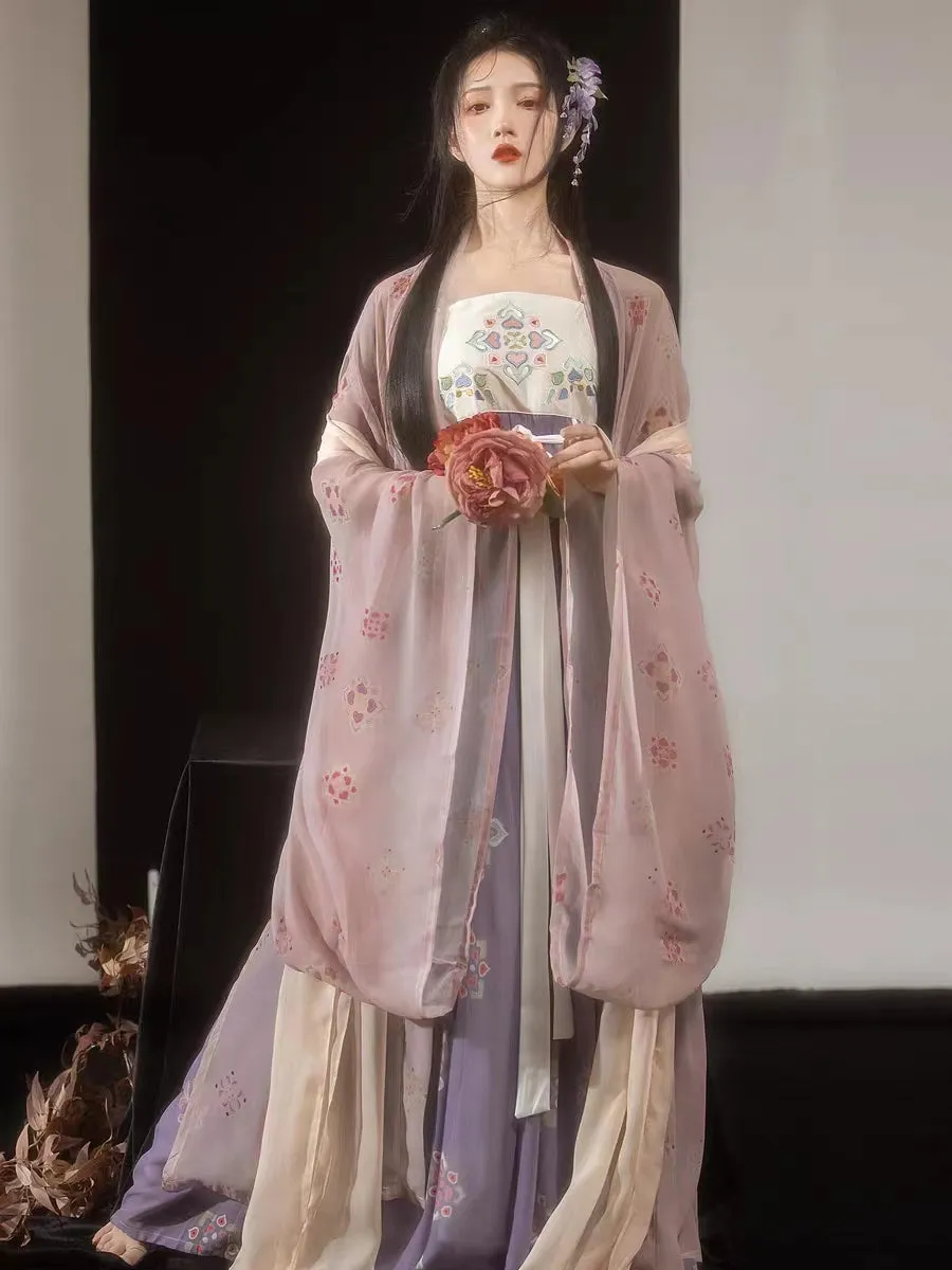 Tang Pink and Yellow Hanfu Hezi Qun Suit