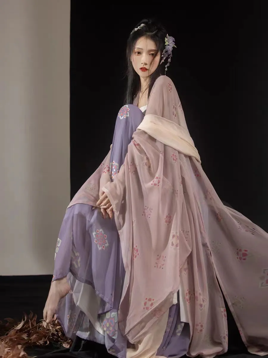 Tang Pink and Yellow Hanfu Hezi Qun Suit