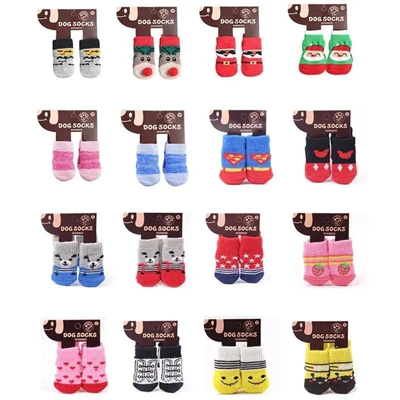 Teddy Christmas Shoes 4Pcs Cat Dog Socks