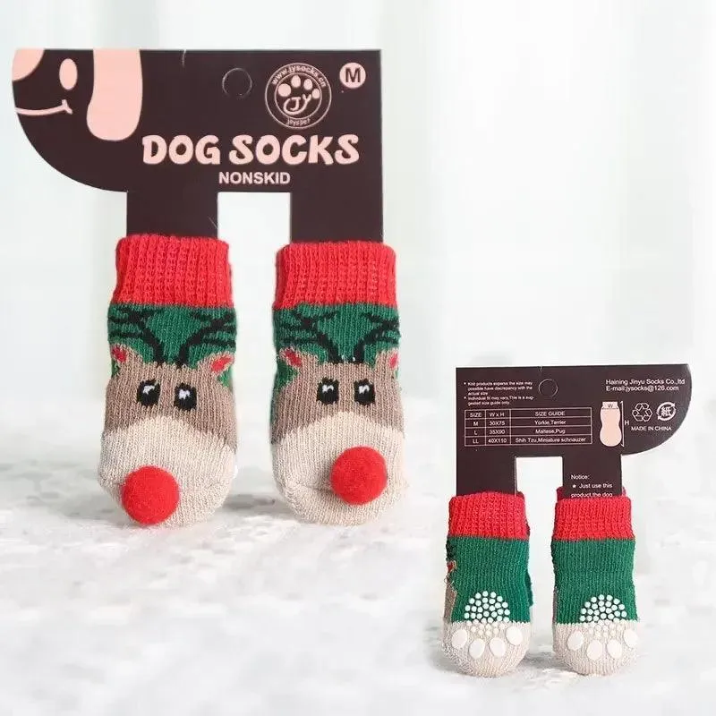 Teddy Christmas Shoes 4Pcs Cat Dog Socks